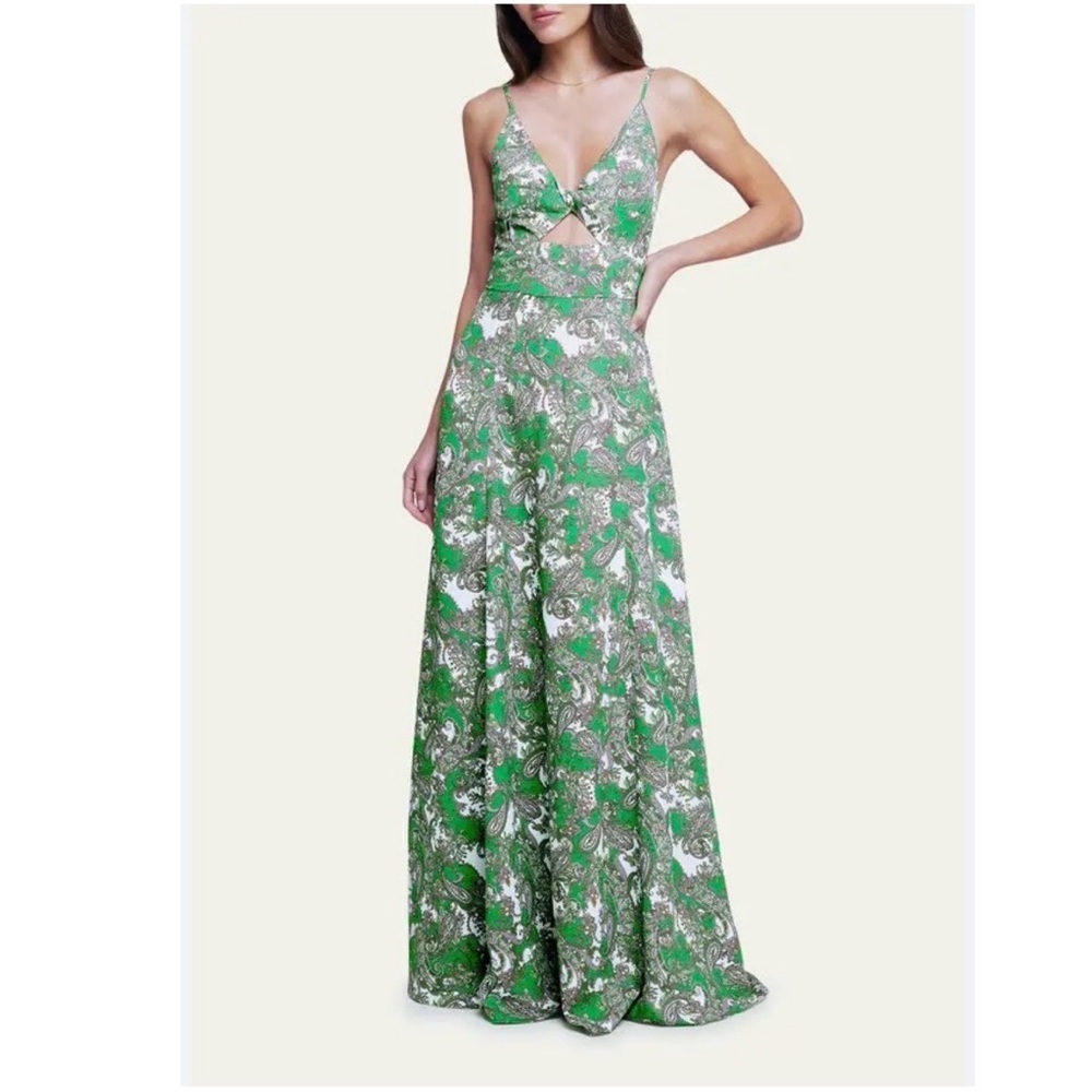 L'AGENCE Green Paisley Cutout Spaghetti-Strap Maxi Dress Sz 8